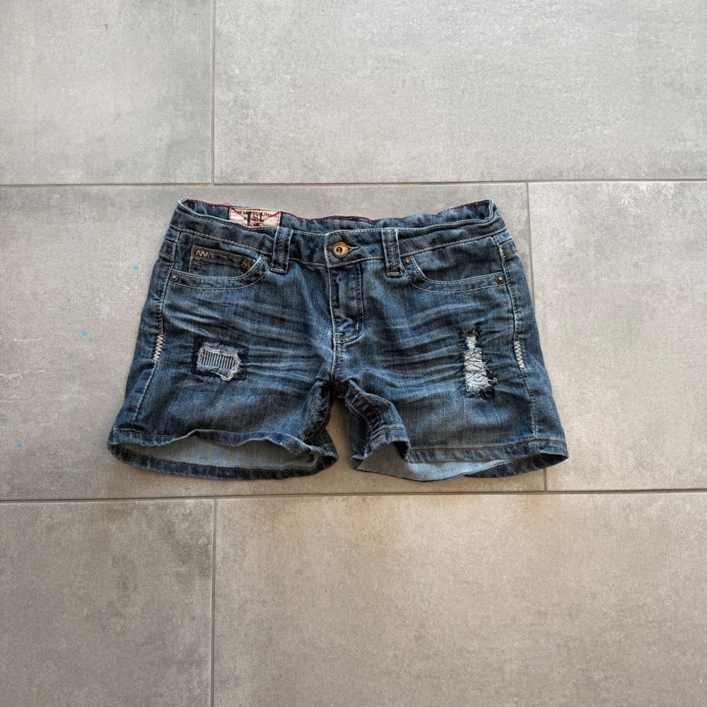 1st Kiss Low Rise Microshorts Y2K Distressed Denim Jean Shorts Size 11 30 Waist